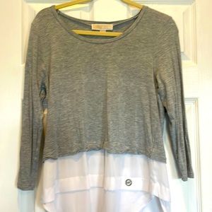 Michael Kors light grey and sheer 3/4 length sleeve top